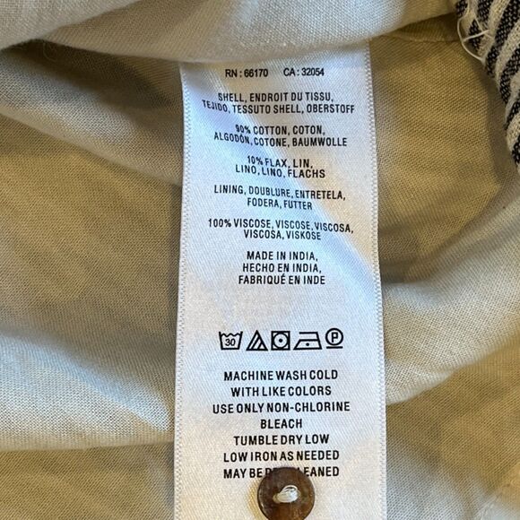 Feather Bone Anthropologie Lindsey Grey White Striped Embroidered Dress XSP - Picture 10 of 11